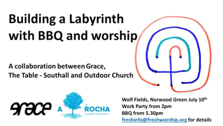 Grace July 2021 Labyrinth work party & barbecue flyer