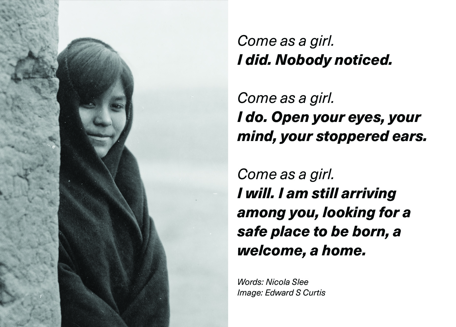 come as a girl postcard